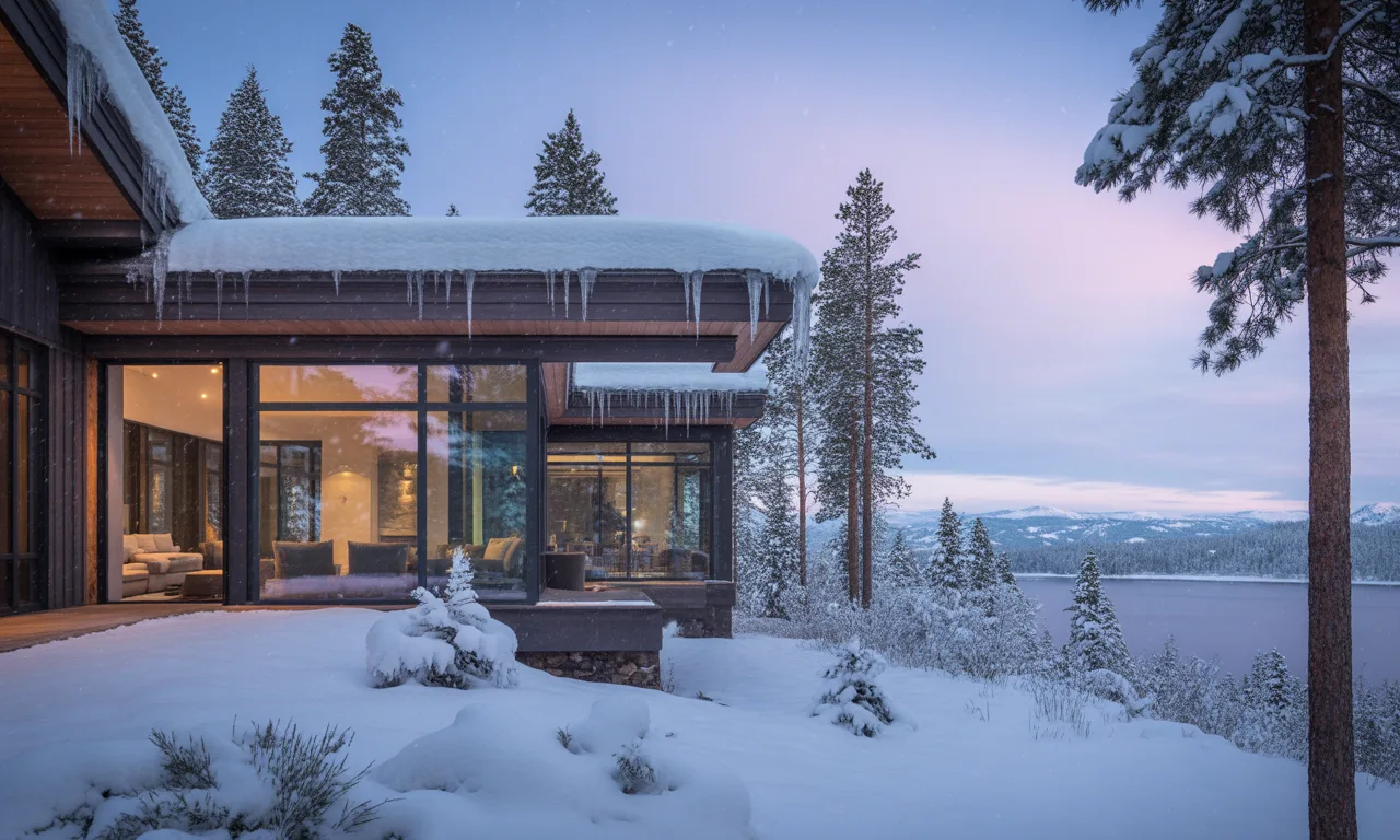 North Idaho lake estate in deep winter, fully winterized and protected
